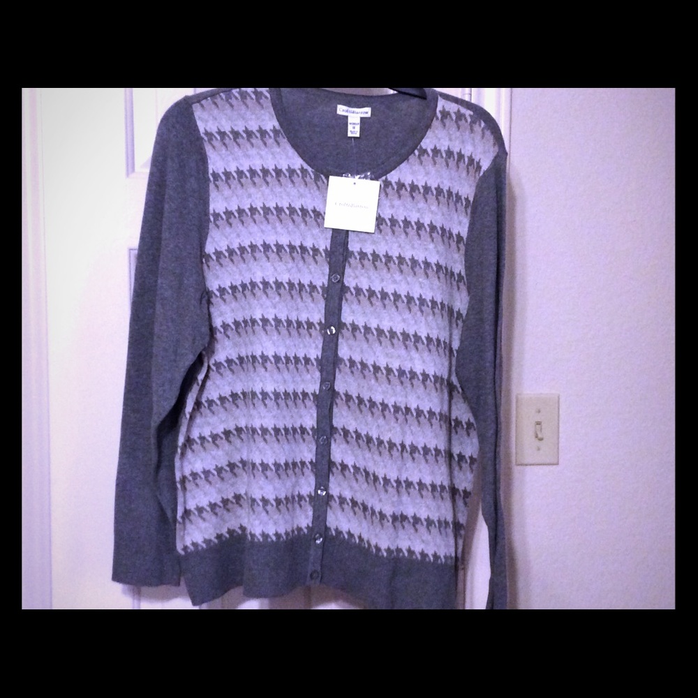 New Croft & Barrow 1X houndstooth gray cardigan